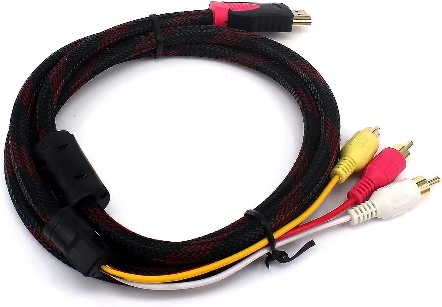 کابل تبدیل HDMI به RCA ان تک، با روکش الیاف نایلونی، کابل آداپتور مبدل کامپوننت AV صوتی و تصویری 3RCA نر به نر (1.5 متر)