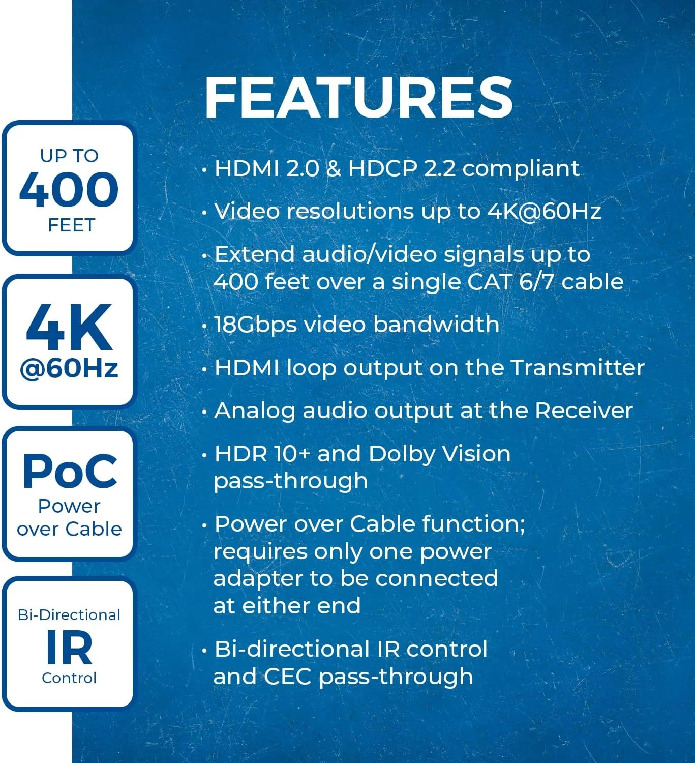 اکستندر HDMI 4K از طریق اترنت OREI - HDBaseT UltraHD 4K @ 60Hz 4:4:4 با کابل CAT5e/6/7 با HDR، CEC و کنترل IR، RS-232 تا 120 متر خروجی حلقه POC خروجی صدا (UHD-EXB400R-K) اکستندر HDMI 4K از طریق اترنت OREI - HDBaseT UltraHD 4K @ 60Hz 4:4:4 با کابل CAT5e/6/7 با HDR، CEC و کنترل IR، RS-232 تا 120 متر خروجی حلقه POC خروجی صدا (UHD-EXB400R-K)