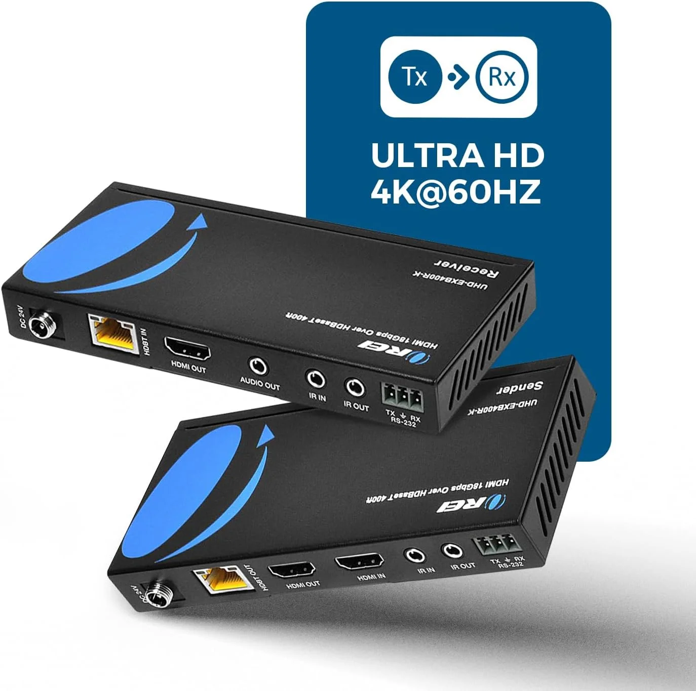 اکستندر HDMI 4K از طریق اترنت OREI - HDBaseT UltraHD 4K @ 60Hz 4:4:4 با کابل CAT5e/6/7 با HDR، CEC و کنترل IR، RS-232 تا 120 متر خروجی حلقه POC خروجی صدا (UHD-EXB400R-K) اکستندر HDMI 4K از طریق اترنت OREI - HDBaseT UltraHD 4K @ 60Hz 4:4:4 با کابل CAT5e/6/7 با HDR، CEC و کنترل IR، RS-232 تا 120 متر خروجی حلقه POC خروجی صدا (UHD-EXB400R-K)