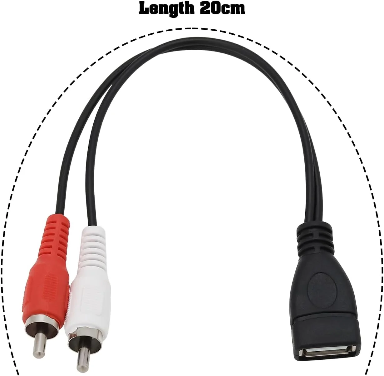 کابل تبدیل USB ماده به دو فیش RCA نر، آداپتور صوتی و تصویری AV کامپوزیت برای تلویزیون، کامپیوتر، DVD، طول 20 سانتی متر (2 عدد)