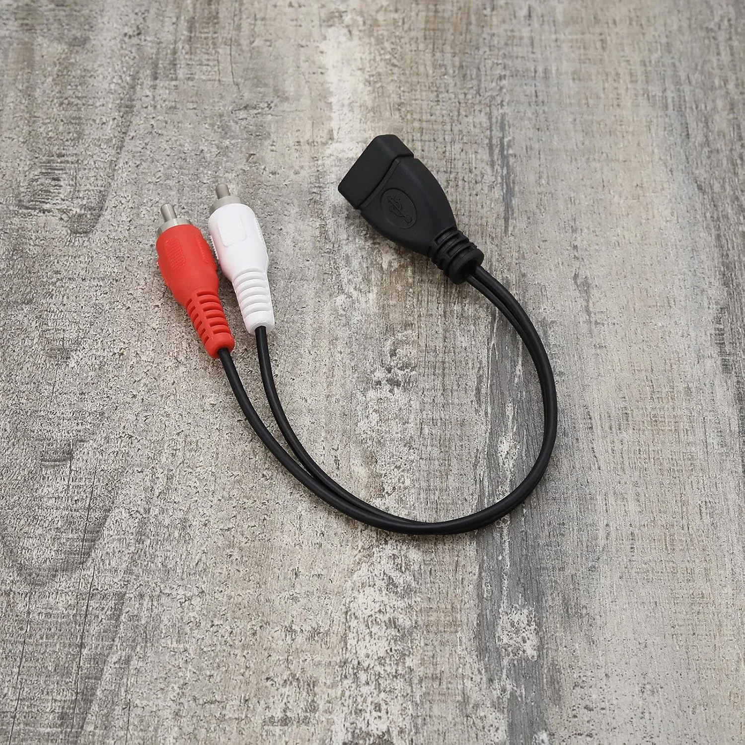 کابل تبدیل USB ماده به دو فیش RCA نر، آداپتور صوتی و تصویری AV کامپوزیت برای تلویزیون، کامپیوتر، DVD، طول 20 سانتی متر (2 عدد)