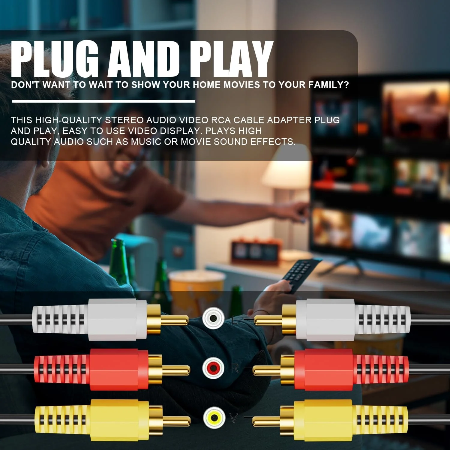 کابل های RCA، کابل 3RCA صوتی و تصویری PANPEO با روکش طلای 24K برای اتصال اجزای صوتی و تصویری AV نر به نر برای آمپلی فایر سینمای خانگی، تلویزیون، سیستم های استریو - 1.5 متر کابل های RCA، کابل 3RCA صوتی و تصویری PANPEO با روکش طلای 24K برای اتصال اجزای صوتی و تصویری AV نر به نر برای آمپلی فایر سینمای خانگی، تلویزیون، سیستم های استریو - 1.5 متر