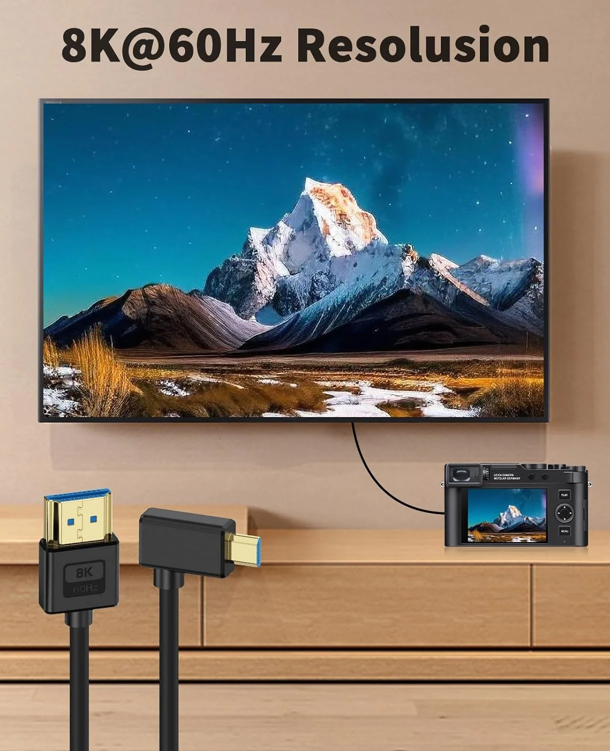 کابل میکرو HDMI به HDMI فوق العاده نازک 8K پوییکات 30 سانتی متری، کابل HDMI به میکرو HDMI کوتاه 48 گیگابیت بر ثانیه، سیلیکونی نرم و باریک با زاویه 90 درجه چپ، کابل میکرو HDMI 2.1 برای دوربین، فیلمبرداری، تبلت