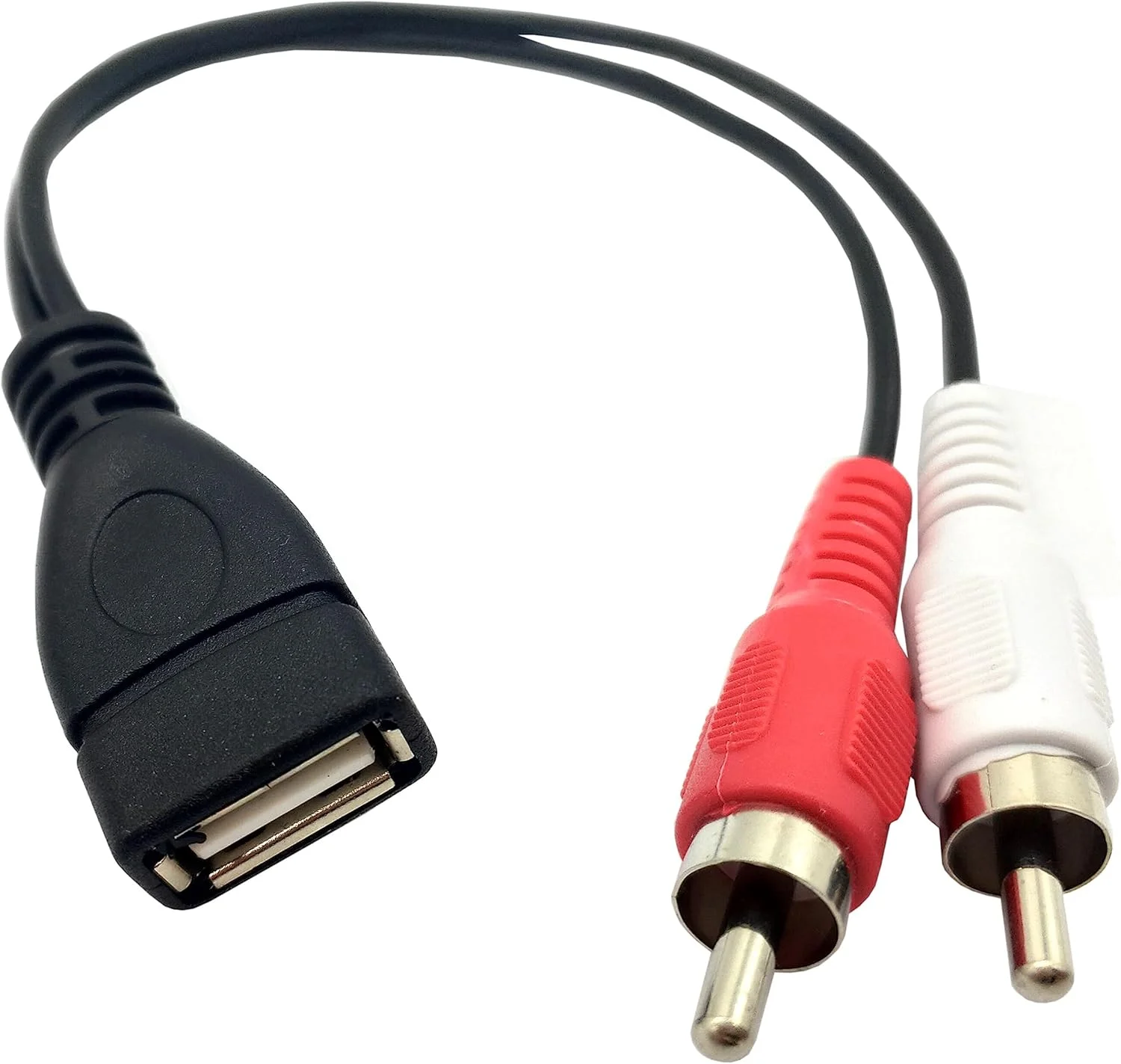 کابل تبدیل USB 2.0 A مادگی به 2 RCA نری دوتایی Y اسپلیتر صدا و تصویر AV کامپوزیت - 20 سانتی متر