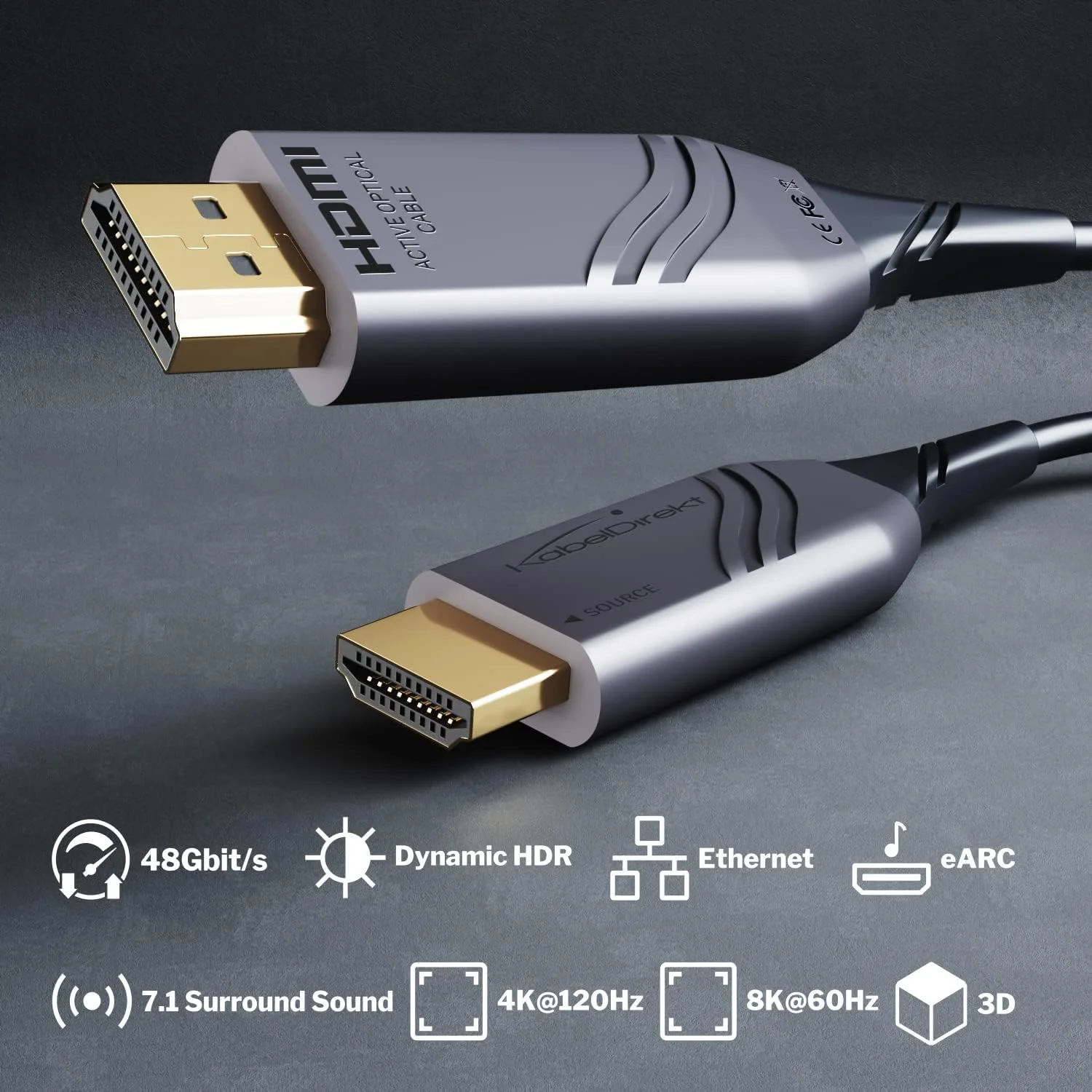 کابل HDMI 2.1 8K – 15 متری – HDMI نوری فوق العاده پرسرعت، دارای گواهی عدم افت سیگنال (8K@60Hz، کابل فیبر نوری انعطاف پذیر، دارای مجوز رسمی، انتقال بدون افت) – توسط CableDirect