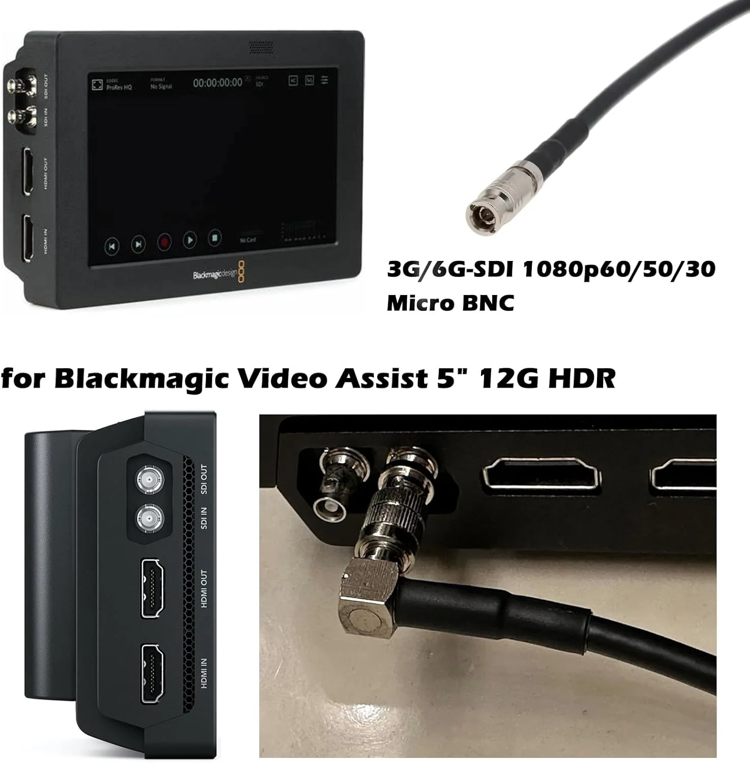 کابل ویدیویی کواکسیال SDI با کیفیت بالا HD Micro BNC به BNC استاندارد 4K 6G برای مانیتور Blackmagic Video Assist 5 اینچ و دوربین Micro Studio Camera 4K G2 ATEM 1080p50، طول 80 سانتی متر