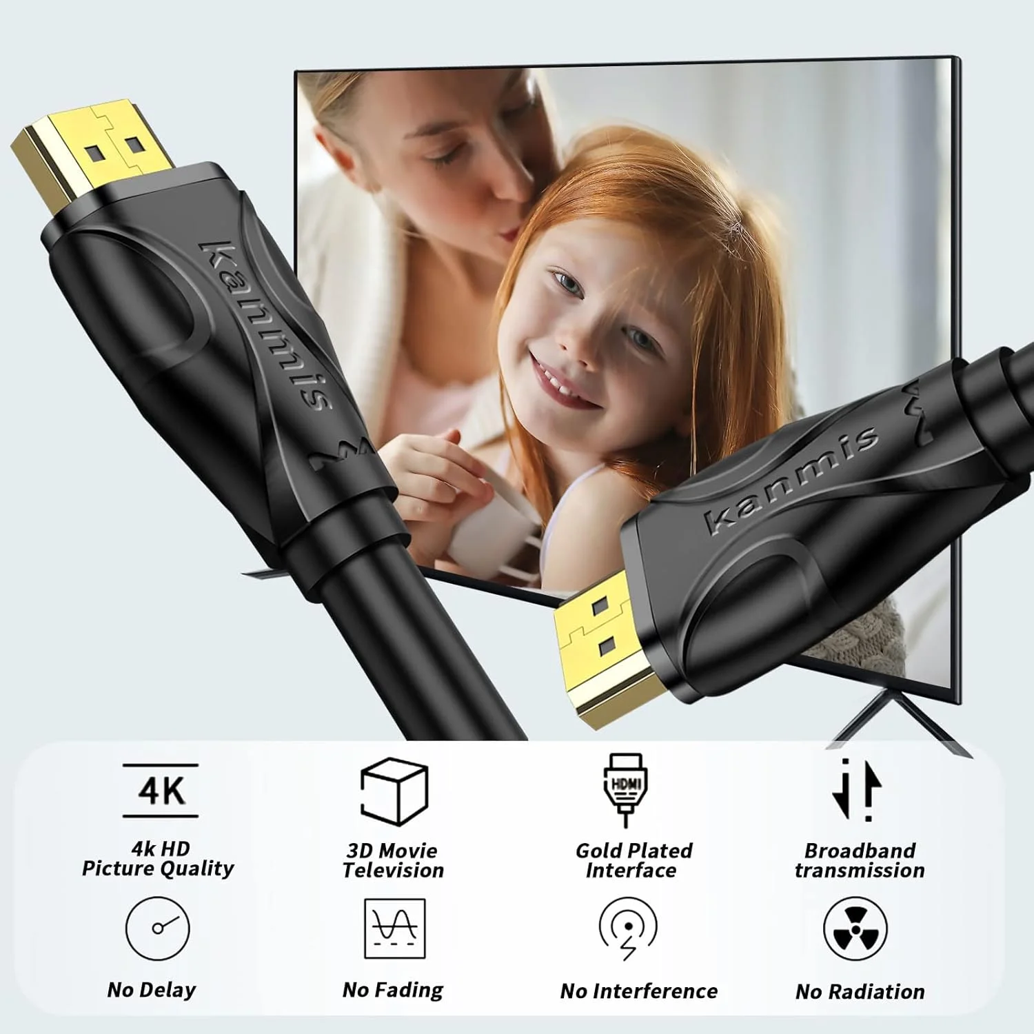 کابل HDMI 4K طول 7.5 متر، کابل های HDMI پرسرعت (HDMI2.0، 18 گیگابیت بر ثانیه، 1080P) - کابل HDMI اترنت با بازگشت صوتی و تصویری 4K، کانکتورهای با روکش طلای سرعت فوق العاده بالا، سازگار با Playstation Arc PS3 PS4 PC HDTV