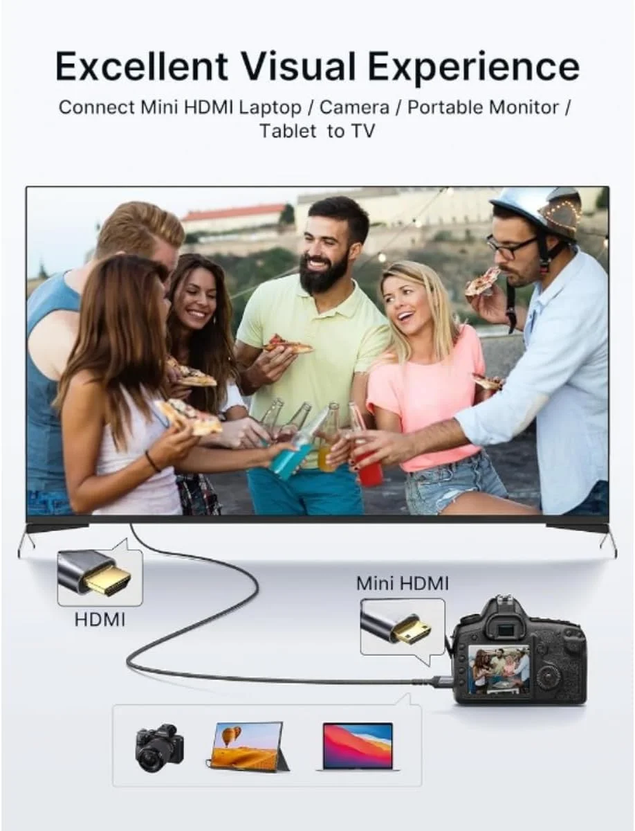 کابل مینی HDMI به HDMI 4K با سرعت بالا @ 60Hz، کابل بافته شده فوق العاده بادوام، ویدئو و صدای شفاف، رفع تاخیر سیگنال، ایده آل برای دوربین، تبلت، دوربین فیلمبرداری، رزبری پای زیرو W - جمع و جور و آماده سفر