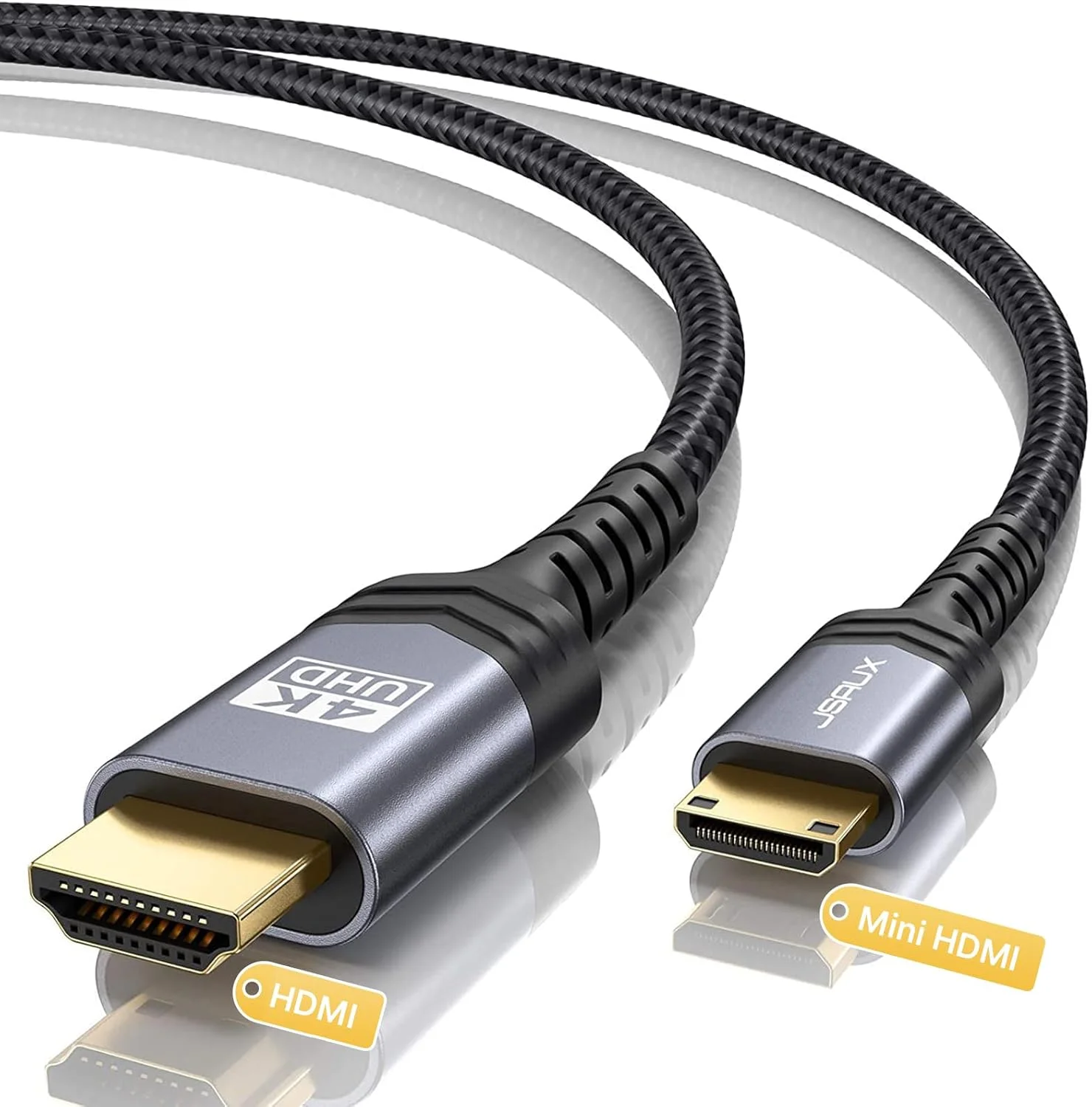کابل مینی HDMI به HDMI جی ساکس 1.8 متری، [بدنه آلومینیومی، بافته شده] سرعت بالا 4K 60Hz HDMI 2.0، سازگار با دوربین، فیلمبردار، تبلت و کارت گرافیک/ویدئو، لپ تاپ، رزبری پای زیرو دبلیو - خاکستری