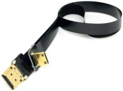 کابل فلت مینی HDMI نر به HDMI نر FPC با زاویه 90 درجه پایین، طول 50 سانتی متر، مناسب برای تصویربرداری هوایی