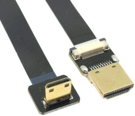 کابل فلت مینی HDMI نر به HDMI نر FPC با زاویه 90 درجه پایین، طول 50 سانتی متر، مناسب برای تصویربرداری هوایی