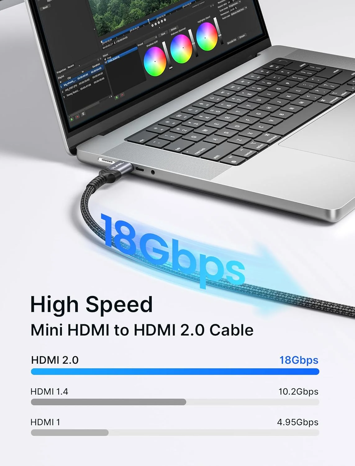 کابل مینی HDMI به HDMI جی ساکس 1.8 متری، [بدنه آلومینیومی، بافته شده] سرعت بالا 4K 60Hz HDMI 2.0، سازگار با دوربین، فیلمبردار، تبلت و کارت گرافیک/ویدئو، لپ تاپ، رزبری پای زیرو دبلیو - خاکستری