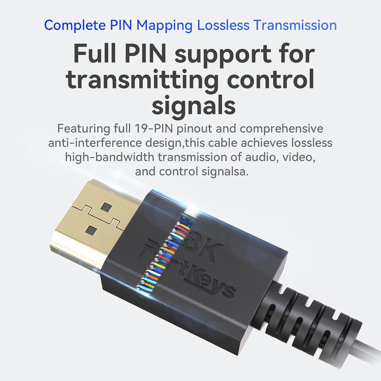 کابل HDMI 8K پورتکیز با هسته مسی، قطر 3.6 میلی‌متر، 48 گیگابیت بر ثانیه، پین کامل HDMI 2.1 با پشتیبانی از 8K@60Hz، 4K@240Hz UHD، HDMI A به A برای دوربین، HDTV، پروژکتور، کامپیوتر، Roku، Xbox، PS5، Apple TV (0.3M)
