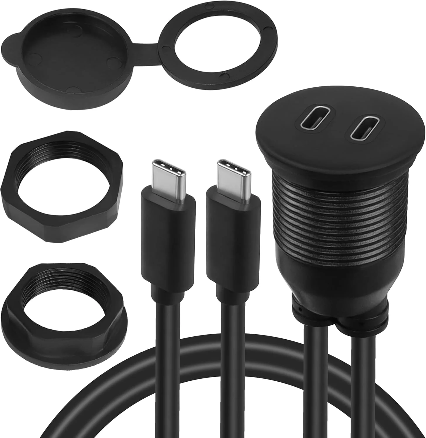 کابل ضدآب دوگانه USB C با نصب فلاش رزوه ای QIANRENON، کابل توسعه پنل نری به مادگی USB C 3.1 با سرعت 10 گیگابیت بر ثانیه، پشتیبانی از انتقال صدا و تصویر 4K@60HZ، طول 1 متر