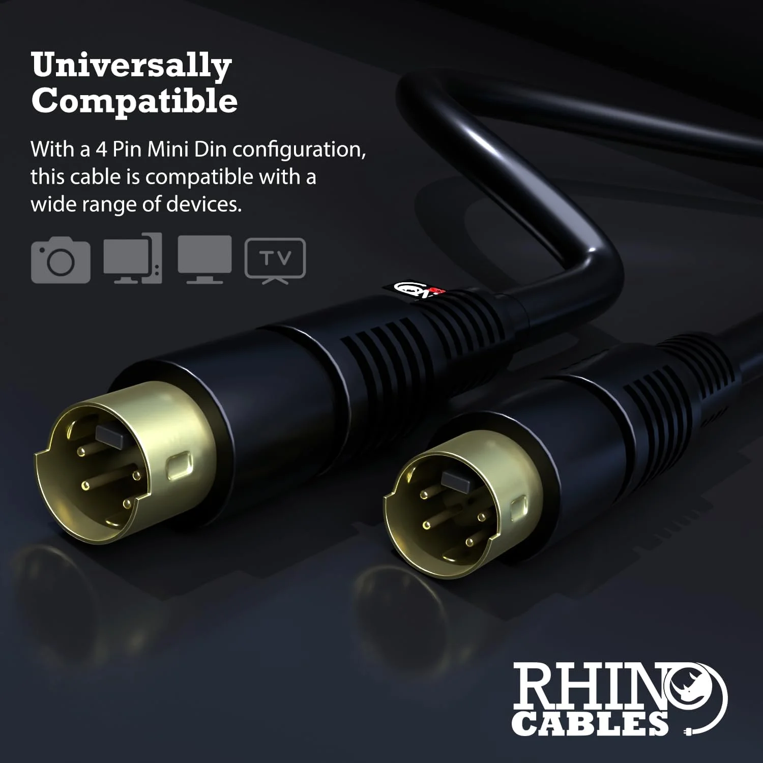 کابل S-Video نر به نر rhinocables، کابل S Video SVHS، کابل Super Video TV، دوربین فیلمبرداری، گرافیک 4 پین مینی Din با روکش طلا (7.5 متر)