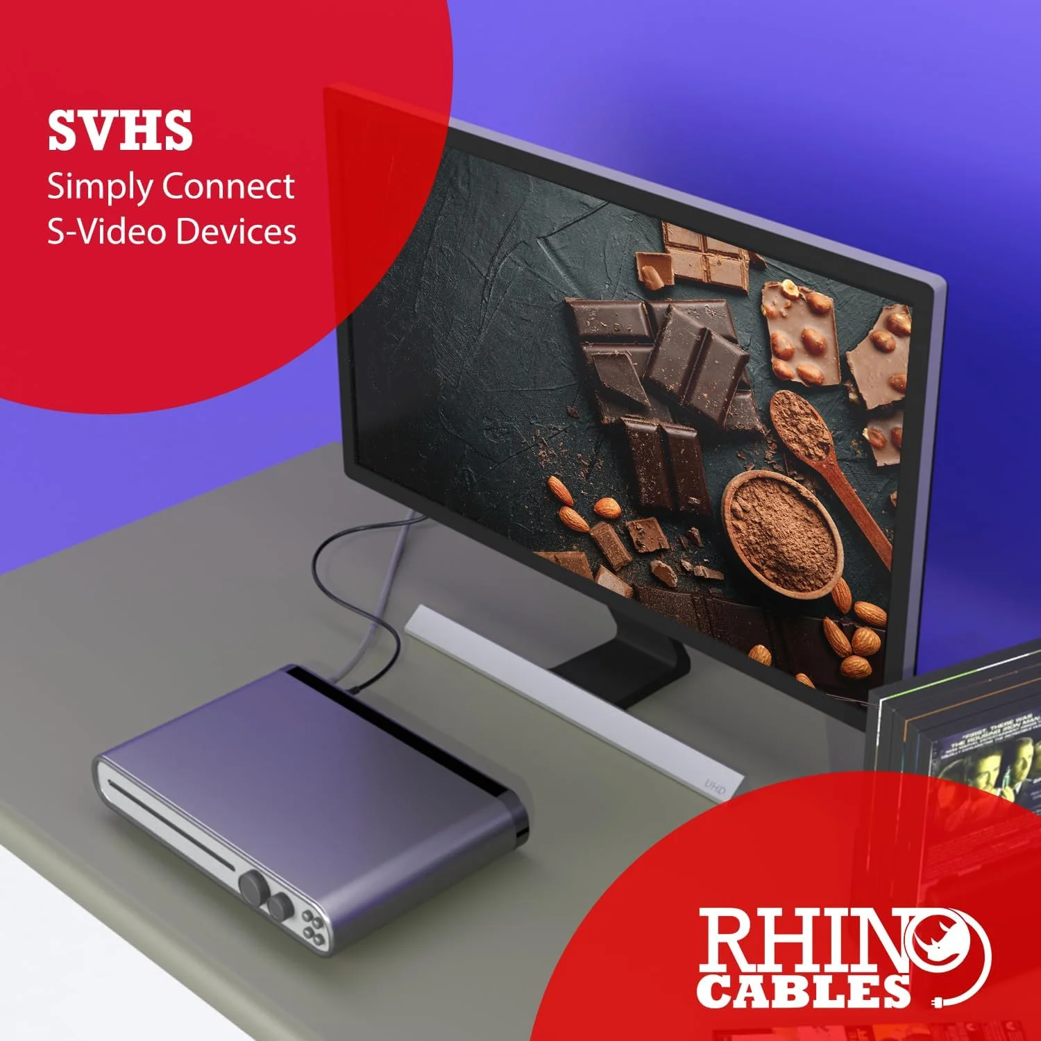 کابل S-Video نر به نر rhinocables، کابل S Video SVHS، کابل Super Video TV، دوربین فیلمبرداری، گرافیک 4 پین مینی Din با روکش طلا (7.5 متر)