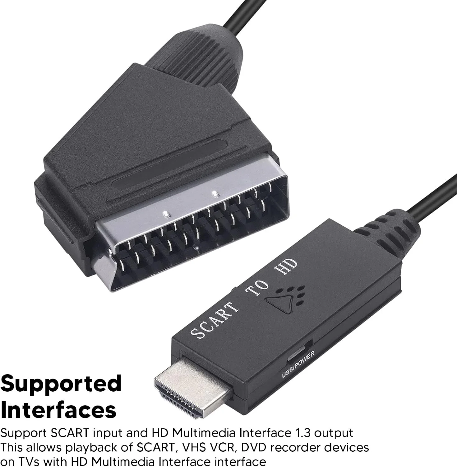 کابل SCART به HD، آداپتور تبدیل SCART به HDMI1.3 با کابل برق USB برای صدا و تصویر، سیم تبدیل SCART به HDMI