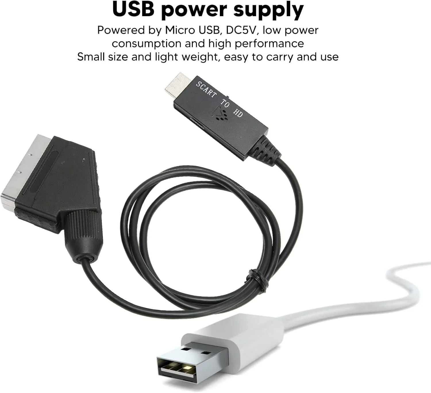 کابل SCART به HD، آداپتور تبدیل SCART به HDMI1.3 با کابل برق USB برای صدا و تصویر، سیم تبدیل SCART به HDMI