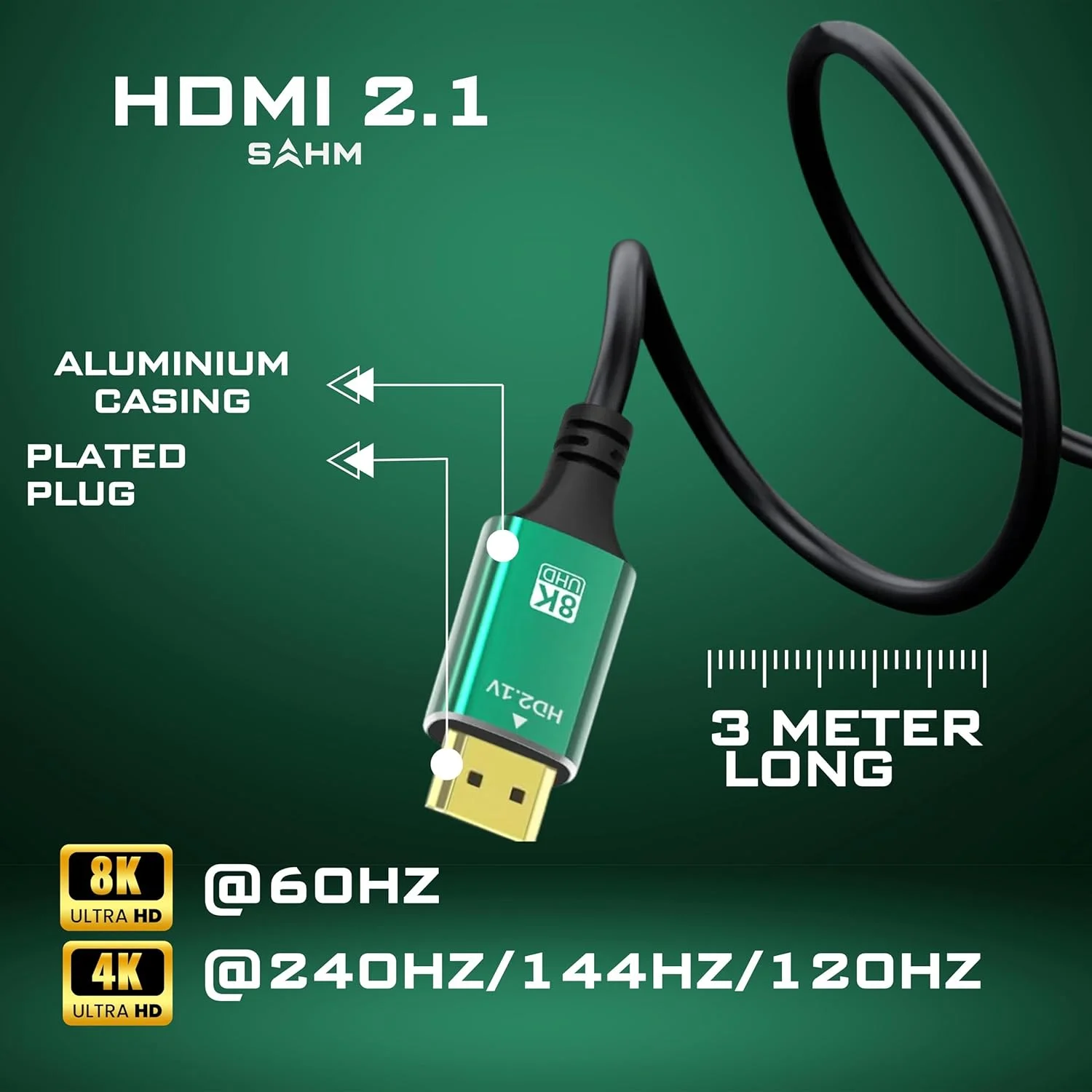 کابل HDMI 2.1 V با کیفیت 8K، طول 3 متر، سرعت فوق العاده بالای 48 گیگابیت بر ثانیه، 8K@60HZ، 4K@240HZ/144HZ/120HZ، پشتیبانی از eARC/Dolby/HDR 10+/HDCP 2.2&2.3، سازگار با PS5/Xbox Series X/MacBook Pro/Blu-ray کابل HDMI 2.1 V با کیفیت 8K، طول 3 متر، سرعت فوق العاده بالای 48 گیگابیت بر ثانیه، 8K@60HZ، 4K@240HZ/144HZ/120HZ، پشتیبانی از eARC/Dolby/HDR 10+/HDCP 2.2&2.3، سازگار با PS5/Xbox Series X/MacBook Pro/Blu-ray