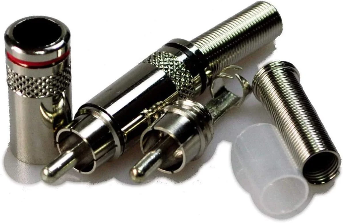 پیچ های نر RCA jing، آداپتور جک صوتی و تصویری لحیم کاری اتصال RCA با فنر محافظ - (6 عدد)