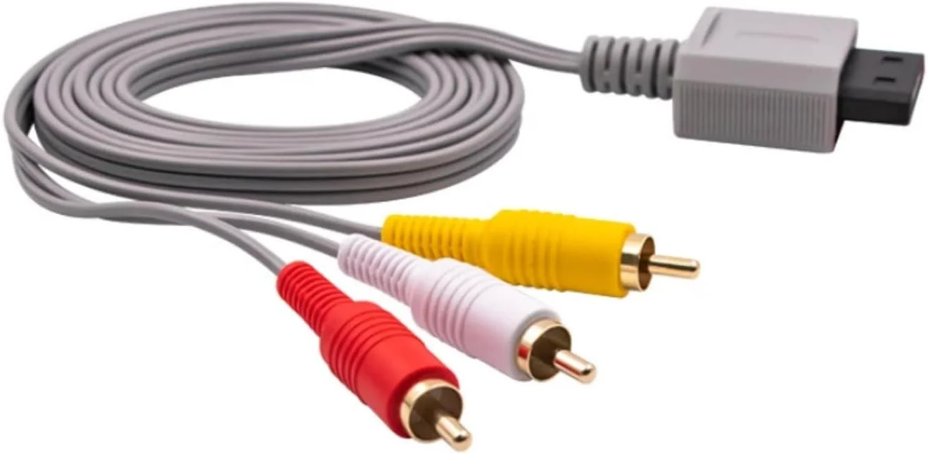 کابل 1.8 متری 3 RCA برای کنسول نینتندو Wii، کابل صوتی و تصویری AV کامپوزیت 480p با روکش طلایی 3RCA