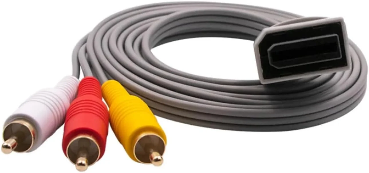 کابل 1.8 متری 3 RCA برای کنسول نینتندو Wii، کابل صوتی و تصویری AV کامپوزیت 480p با روکش طلایی 3RCA