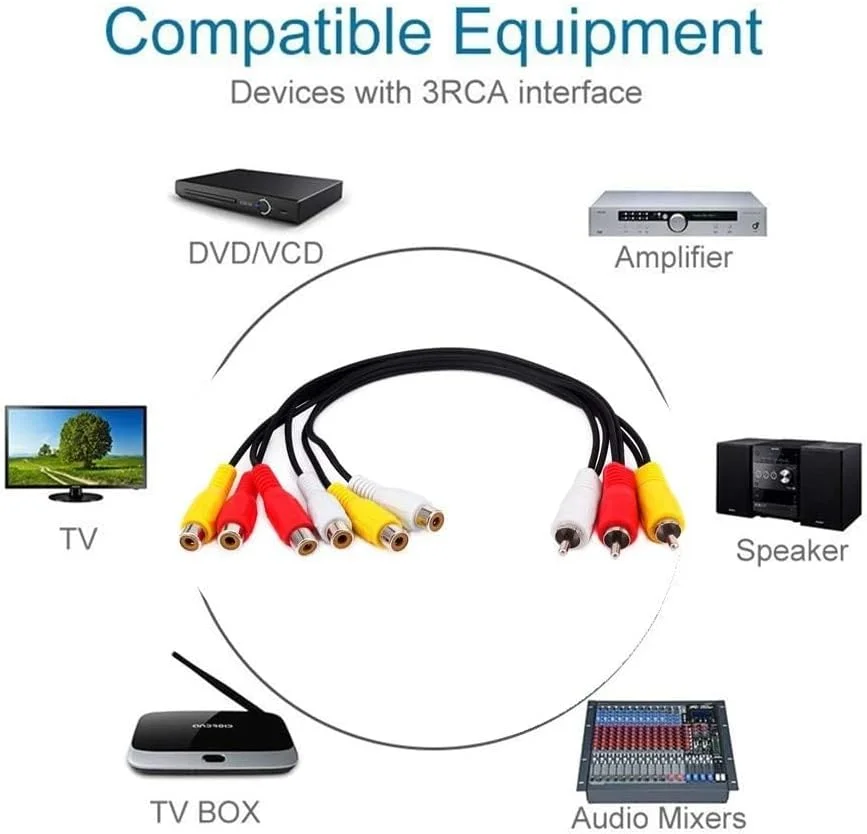 کابل RCA نر به مادگی، اسپلیتر صدا و تصویر AV، مناسب برای تلویزیون، DVD Player و اسپلیتر ویدیو HD-TV (3 نَر - 6 مادگی)