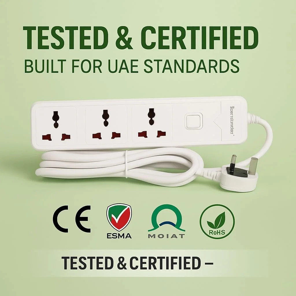 سه راهی برق یونیورسال ترمیناتور TPB 33 با کابل 5 متری ضخیم، دوشاخه فیوزدار 13 آمپر، کلید اصلی، نشانگر LED و بدنه ABS ضد حریق - محافظ برق چند منظوره برای خانه، دفتر و مسافرت