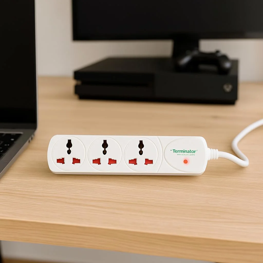 سه راهی برق یونیورسال ترمیناتور TPB 13A با کابل 1.5 متری، نشانگر LED، دارای تاییدیه MoIAT، بدنه ABS ضد حریق، دوشاخه فیوزدار 13 آمپر UK، محافظ برق جمع و جور برای خانه، دفتر و لوازم الکترونیکی