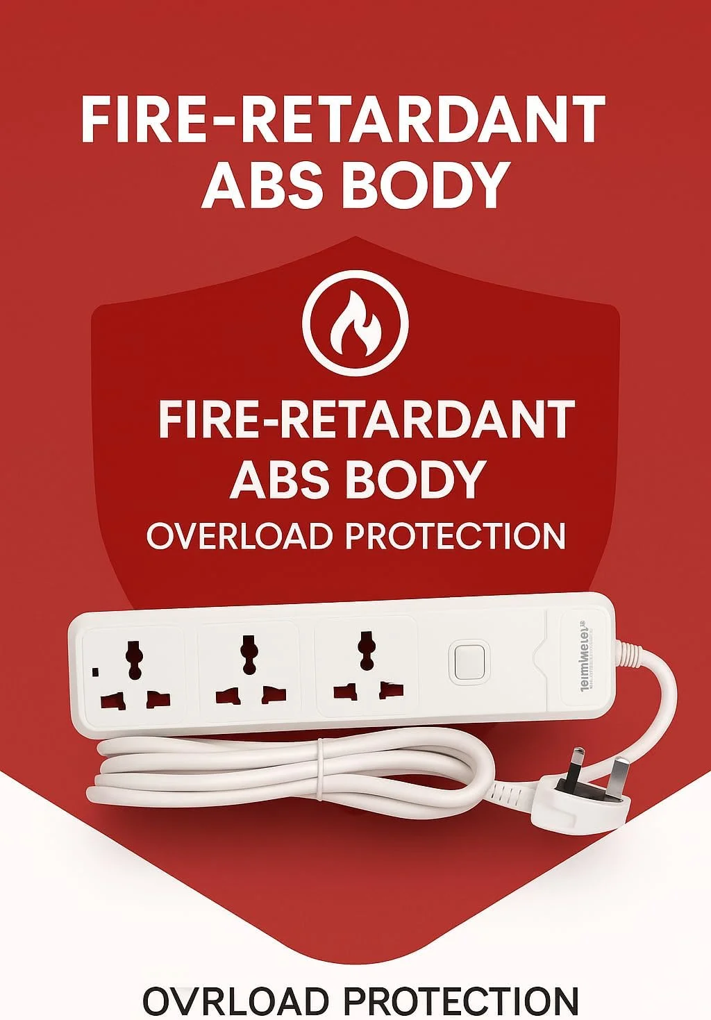 سه راهی برق یونیورسال ترمیناتور TPB 33 با کابل 5 متری ضخیم، دوشاخه فیوزدار 13 آمپر، کلید اصلی، نشانگر LED و بدنه ABS ضد حریق - محافظ برق چند منظوره برای خانه، دفتر و مسافرت