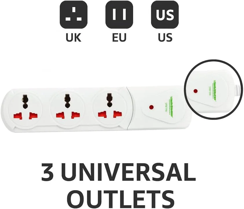 سه راهی برق یونیورسال ترمیناتور TPB 13A-3M با کابل 3 متری ضخیم، نشانگر LED، فیوز 13 آمپر، بدنه ABS ضد حریق و محافظ اضافه بار - سه راهی برق 3 پورت