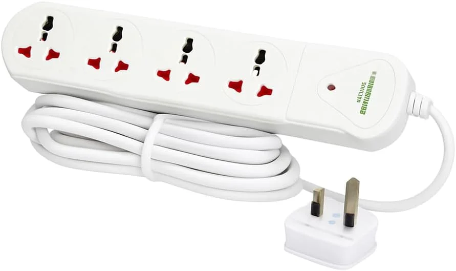 سوکت توسعه جهانی 4 طرفه ترمیناتور TPB 14A-3M – محافظ برق دارای تاییدیه MoIAT، کابل 3 متری مقاوم، نشانگر LED، دوشاخه فیوزدار 13 آمپر UK، ABS مقاوم در برابر آتش، محافظت از اضافه بار برای خانه و دفتر