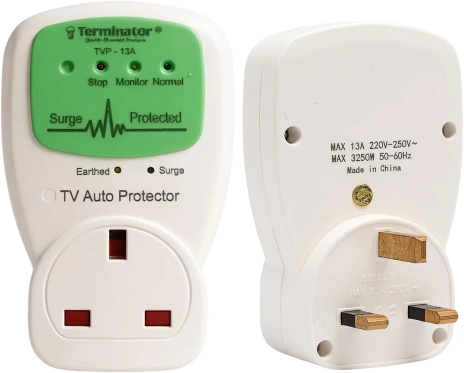 محافظ ولتاژ اتوماتیک تلویزیون ترمیناتور TVP-13A، محافظ برق 13 آمپر برای تلویزیون و لوازم الکترونیکی، قطع برق زیر 100 ولت و بالای 250 ولت، پاسخ سریع 8/20µs، محافظت از لوازم خانگی و اداری - سفید