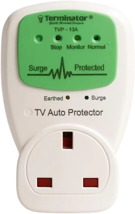 محافظ ولتاژ اتوماتیک تلویزیون ترمیناتور TVP-13A، محافظ برق 13 آمپر برای تلویزیون و لوازم الکترونیکی، قطع برق زیر 100 ولت و بالای 250 ولت، پاسخ سریع 8/20µs، محافظت از لوازم خانگی و اداری - سفید