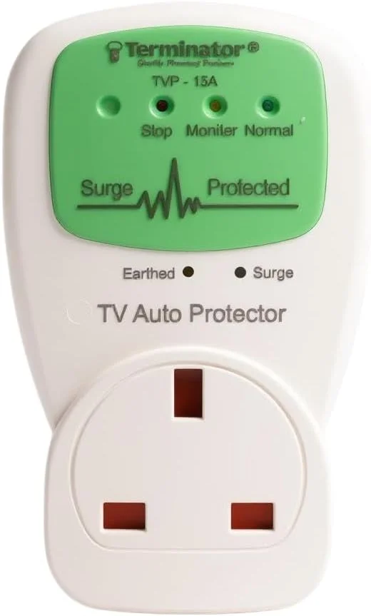 محافظ ولتاژ اتوماتیک تلویزیون ترمیناتور TVP-13A، محافظ برق 13 آمپر برای تلویزیون و لوازم الکترونیکی، قطع برق زیر 100 ولت و بالای 250 ولت، پاسخ سریع 8/20µs، محافظت از لوازم خانگی و اداری - سفید