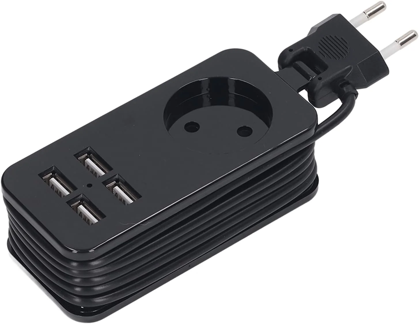 چندراهی برق 1200 وات 10 آمپر با دوشاخه EU و 4 پورت USB برای تلفن و تبلت 250 ولت (مشکی)