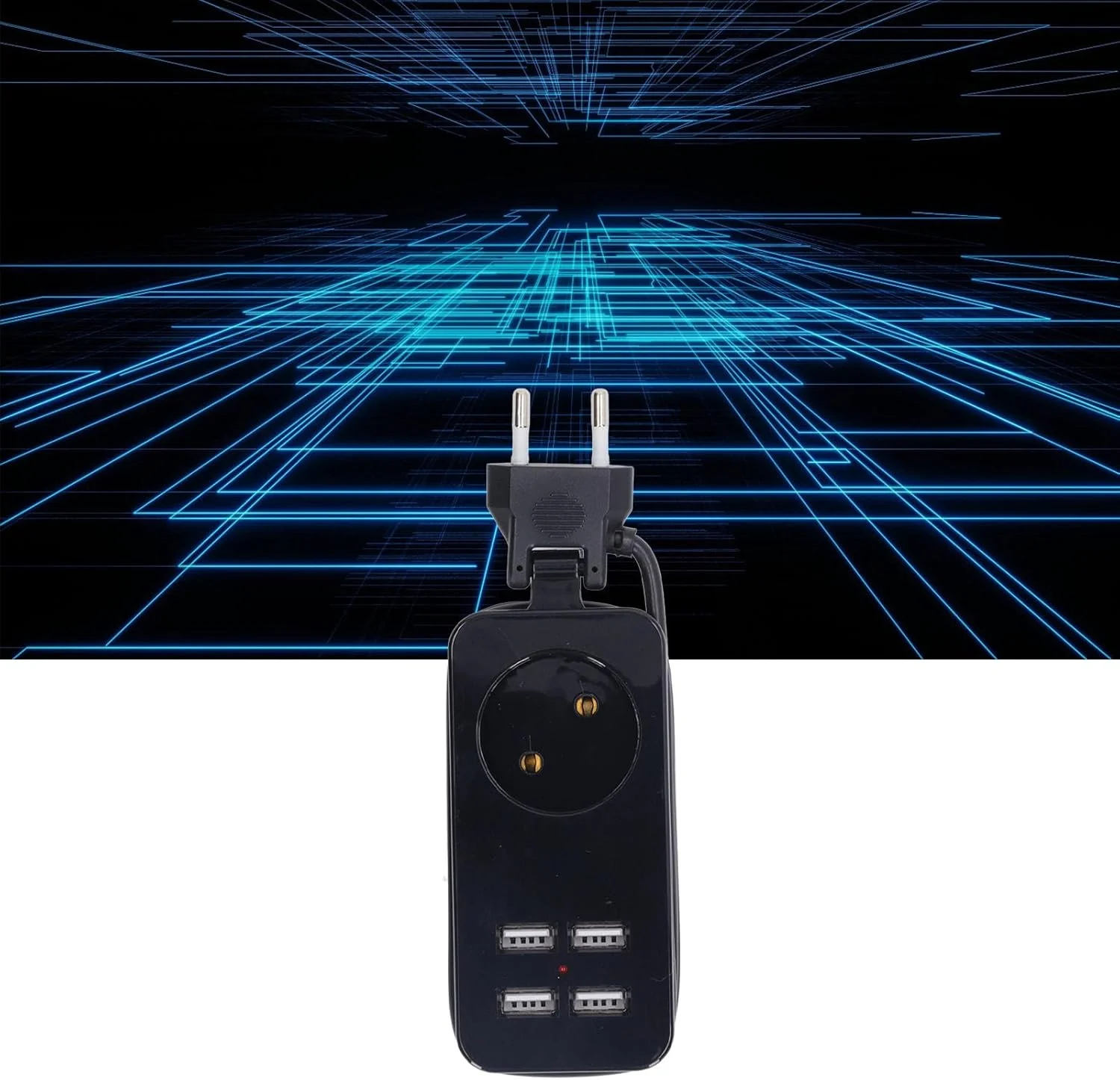 چندراهی برق 1200 وات 10 آمپر با دوشاخه EU و 4 پورت USB برای تلفن و تبلت 250 ولت (مشکی)