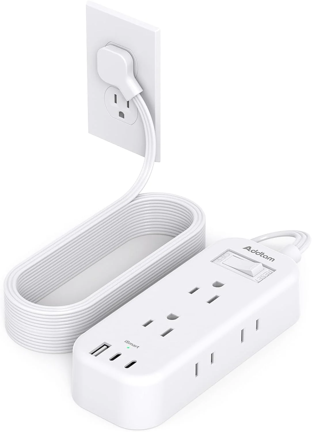 سیم رابط 4.5 متری - محافظ برق، دوشاخه تخت با 6 خروجی AC، 3 پورت USB (2 عدد USB-C)، 1080 ژول، چند راهی