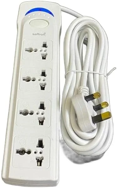 سیم سیار 4 پریز، پریزهای جهانی، سفید، نشانگر LED
