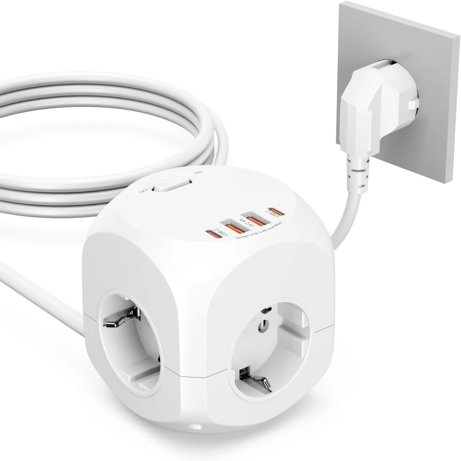 مکعبی پریز برق 4 طرفه با USB، چند راهی مکعبی با USB، محافظ برق 3680 واتی با USB C، شارژر مکعبی چند شاخه برای دفتر، خانه، خانه