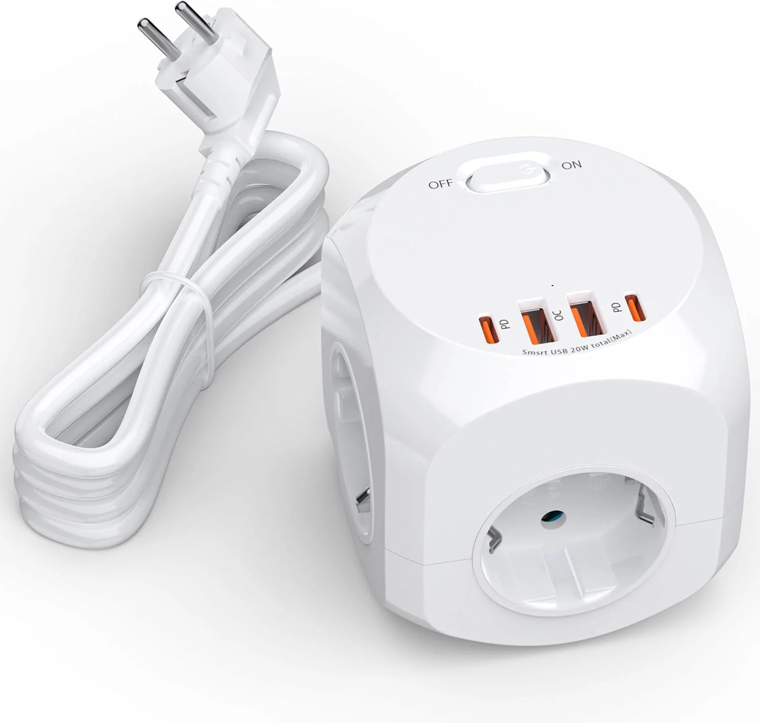 مکعبی پریز برق 4 طرفه با USB، چند راهی مکعبی با USB، محافظ برق 3680 واتی با USB C، شارژر مکعبی چند شاخه برای دفتر، خانه، خانه