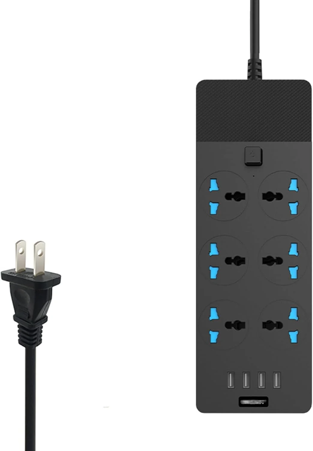 محافظ برق 6 پریز با 3 پورت USB، سیم رابط افزایش طول، مشکی