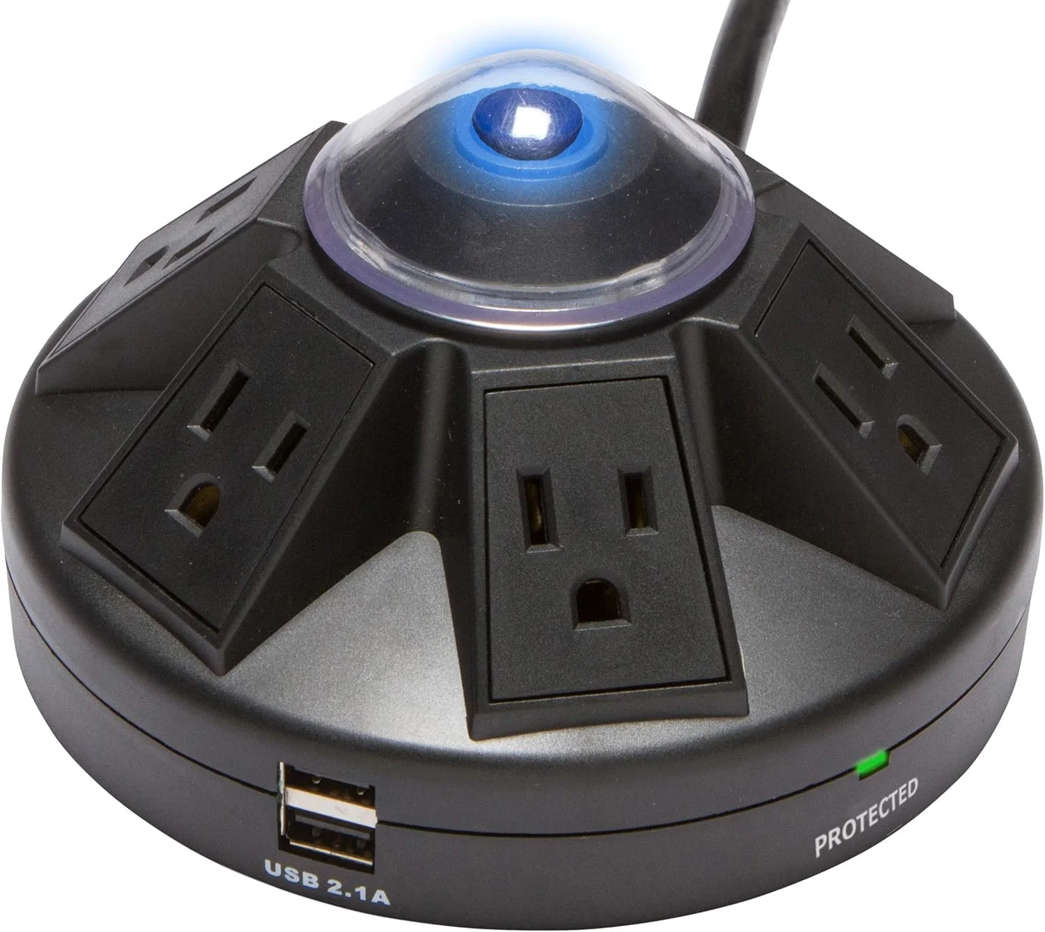 محافظ برق 6 پریز Accell Powramid با 2 پورت شارژ USB - مشکی - سیم 6 فوتی، 1080 ژول، خروجی USB 2.1 آمپر، دارای گواهینامه UL