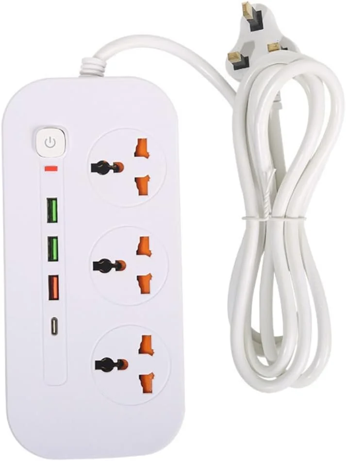 سیم سیار برق ABKPOINT با 3 پریز برق، 3 پورت USB و 1 پورت Type-C، کابل 2 متری با کیفیت برای شارژ در خانه، محل کار و مسافرت | شريط تمديد كهرباء مع USB سريع الشحن