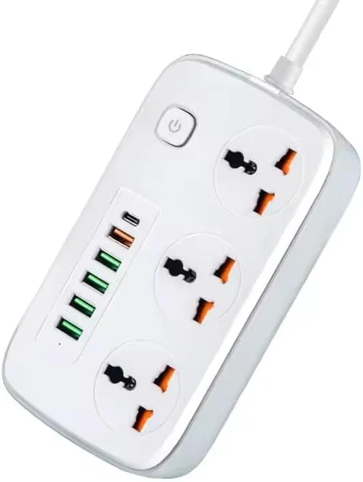 سیم سیار برق ABKPOINT با 3 پریز برق، 3 پورت USB و 1 پورت Type-C، کابل 2 متری با کیفیت برای شارژ در خانه، محل کار و مسافرت | شريط تمديد كهرباء مع USB سريع الشحن