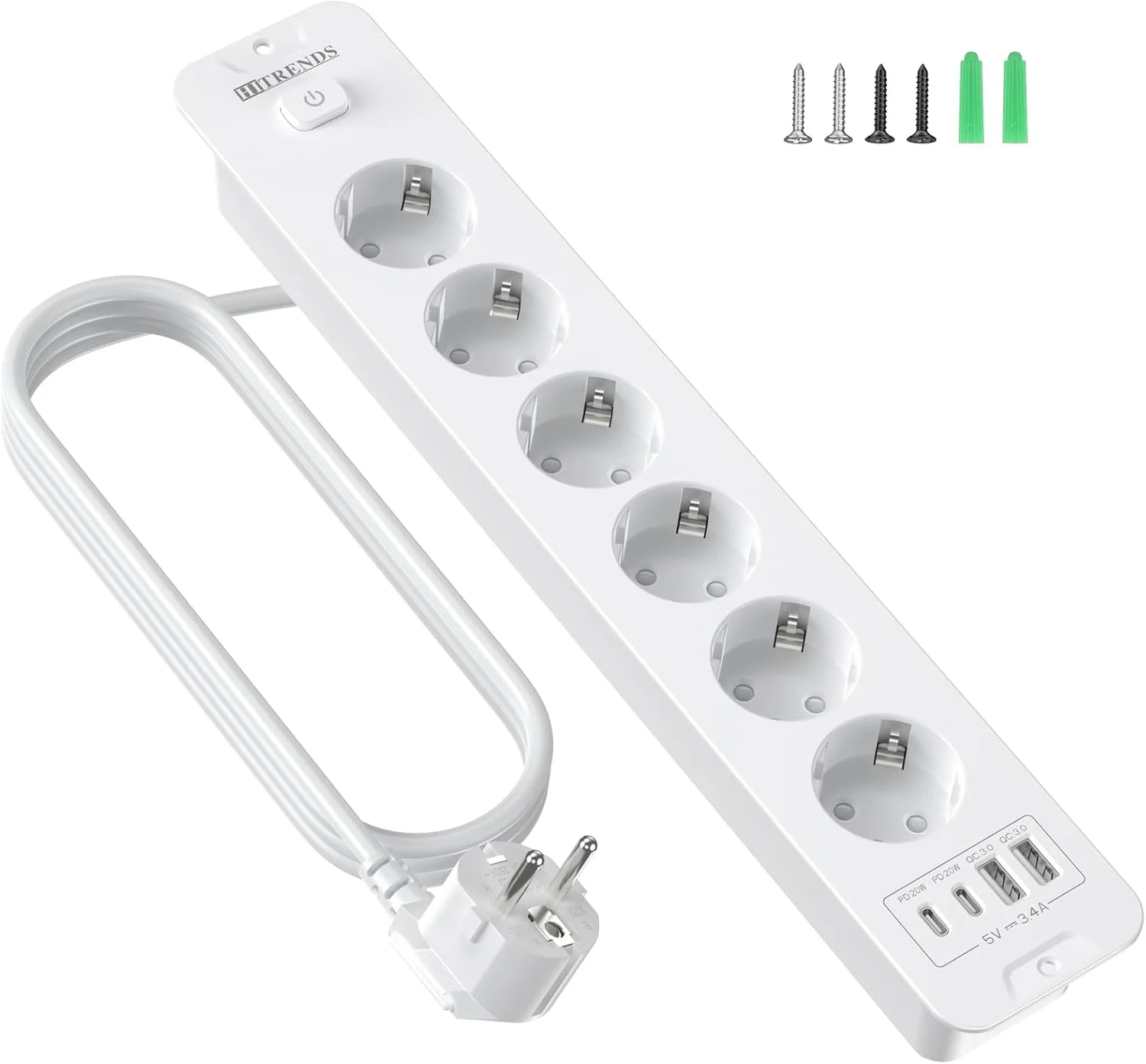 پریز توکار ۶ راهه مدل USB-A & USB-C طول کابل ۲ متر