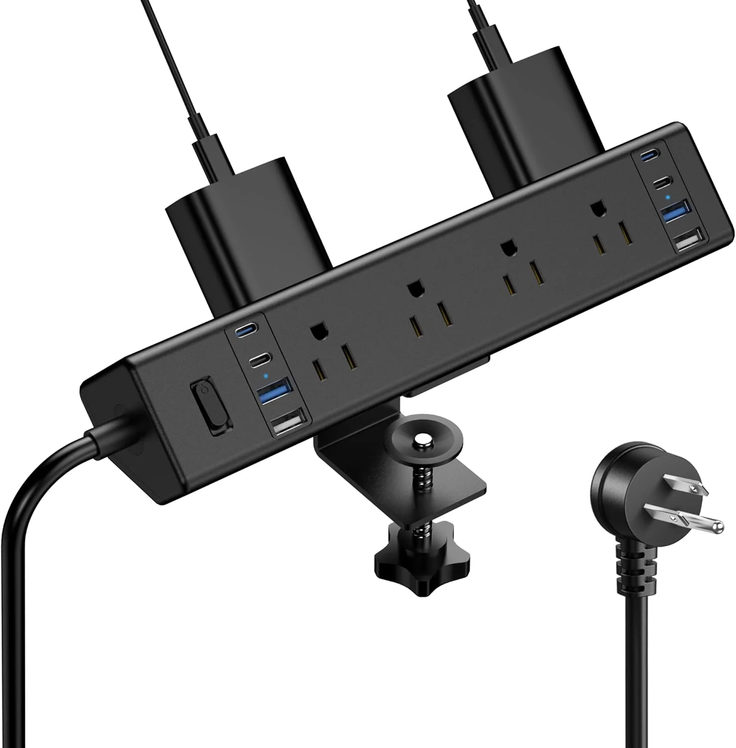 ایستگاه شارژ سریع 40 واتی، محافظ برق گیره ای رومیزی با پورت USB C 20 واتی، 8 پریز برق، 8 پورت USB، 4 پورت USB C و 4 پورت USB A، محافظ برق نصب شده لبه میز کنار تخت مبلمان اداری، سیم 14AWG، مناسب برای لبه میز 1.9 اینچی
