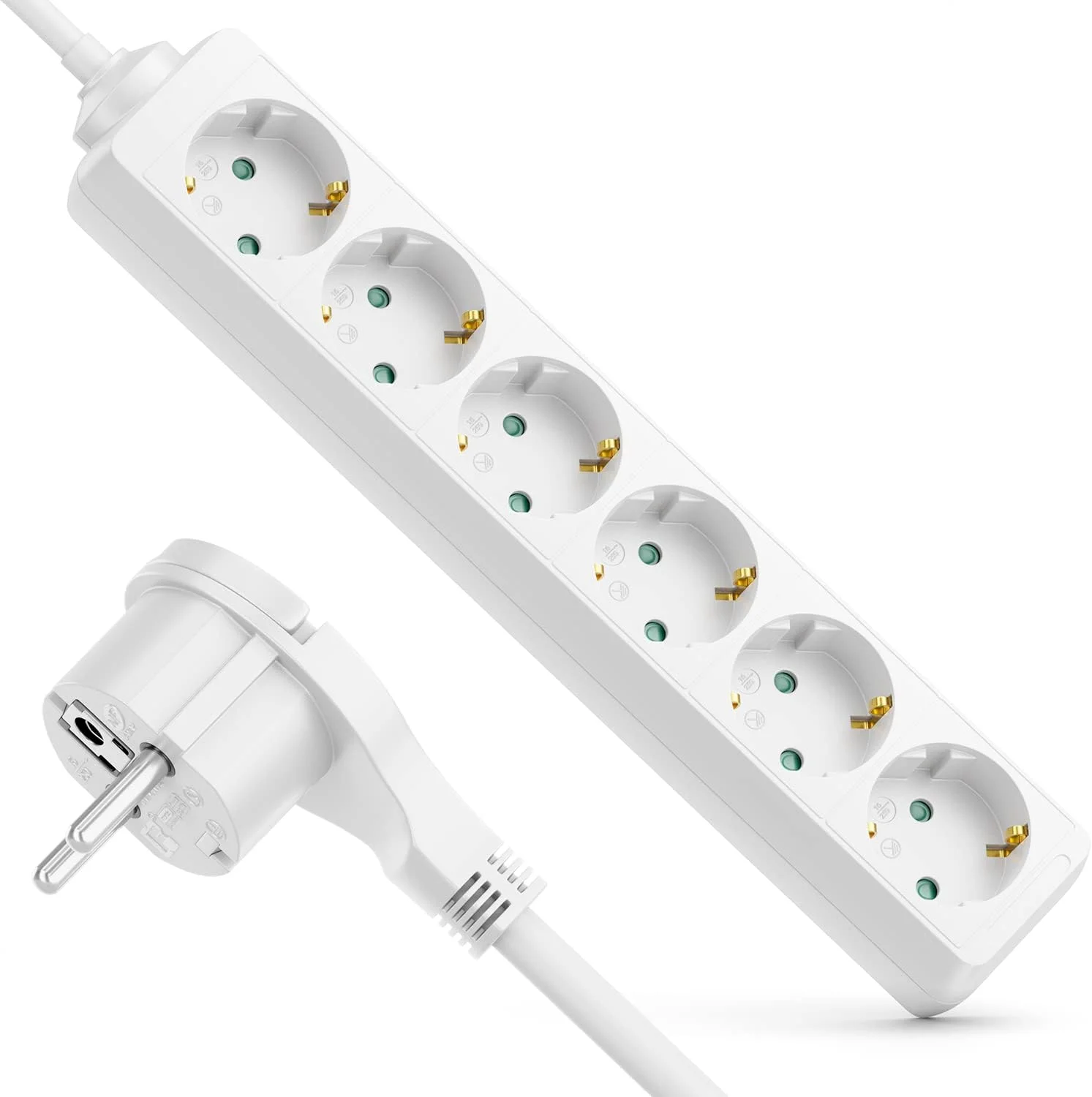 جعبه تقسیم برق deleyCON با 6 پریز و دوشاخه تخت، مناسب برای استفاده در داخل خانه، کابل 1.4 متری با دوشاخه تخت، بدنه پلاستیکی مقاوم، سفید