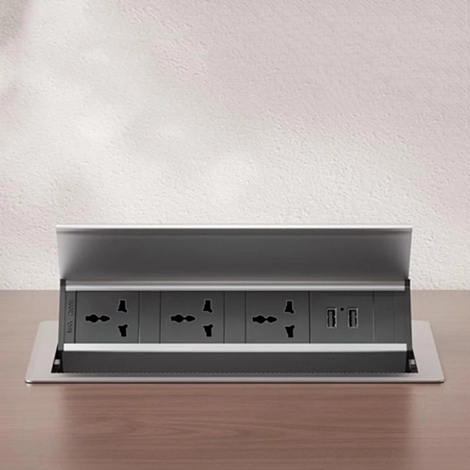 پریز برق رومیزی دمبو با USB، نوار برق توکار آلومینیومی 4 شاخه جهانی، پریزهای پاپ آپ مخفی برای میز کار آشپزخانه میز کنفرانس، کابل 1.8 متری، خاکستری-B