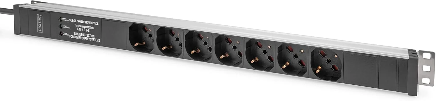 DIGITUS DN-95412-IT - نوار برق - 7 شاخه - با محافظت در برابر نوسانات و فیلتر برق - نسخه ایتالیایی - نصب عمودی در رک شبکه یا سرور